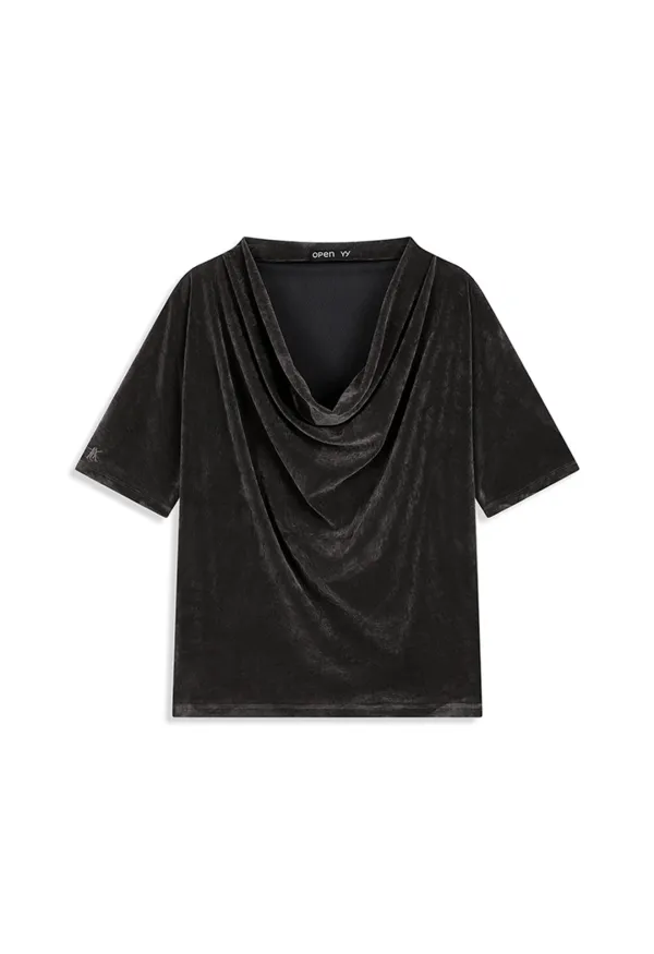 VELVET COWL NECK TEE, CHARCOAL