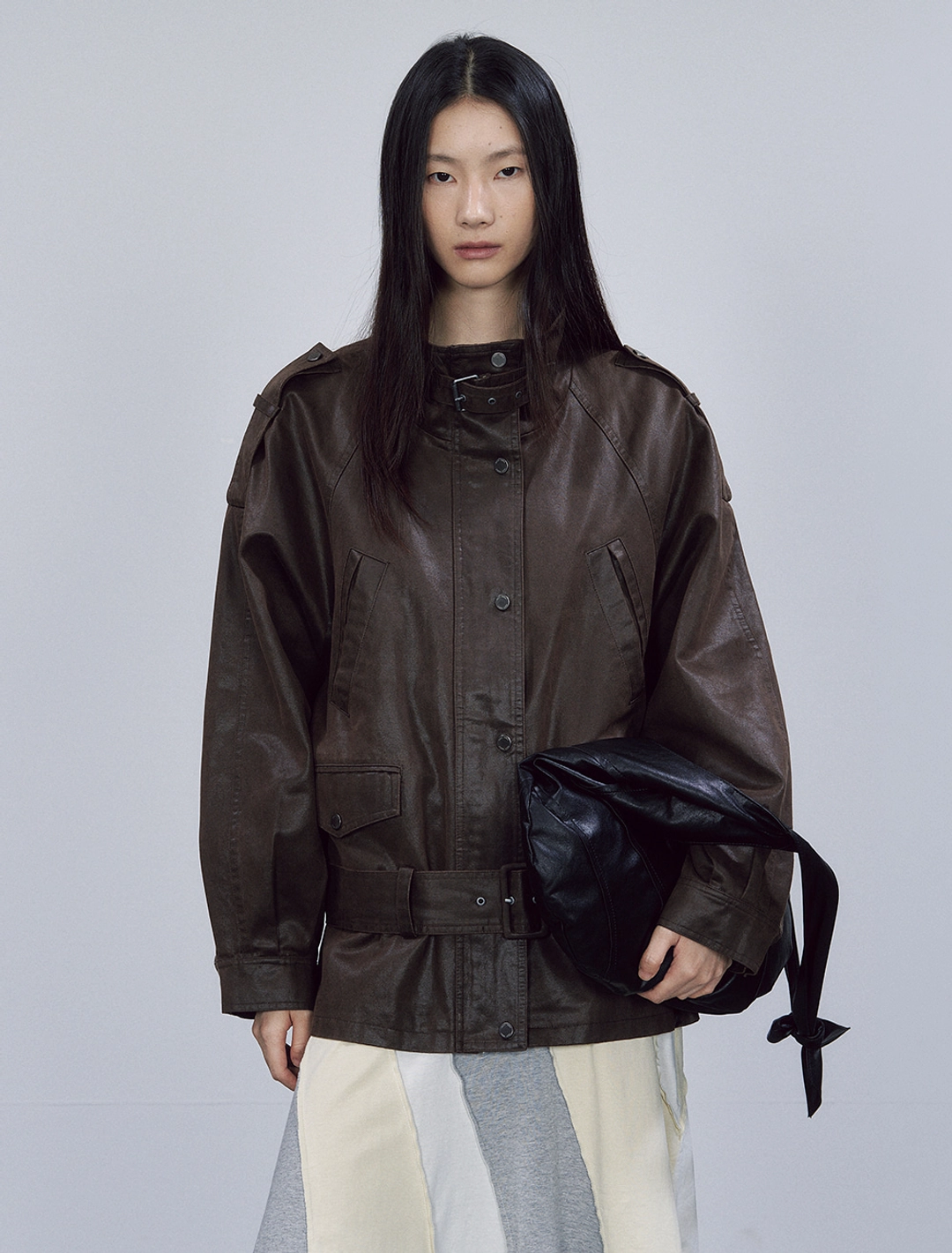 솔티페블 LOW-WAIST BELTED JACKET [BROWN] 상품 이미지 2