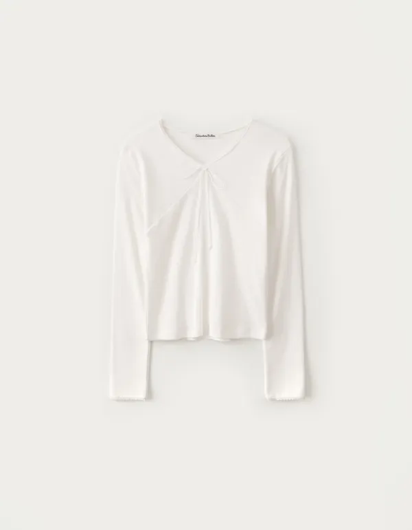 V-Neck Ribbon Top - Ivory
