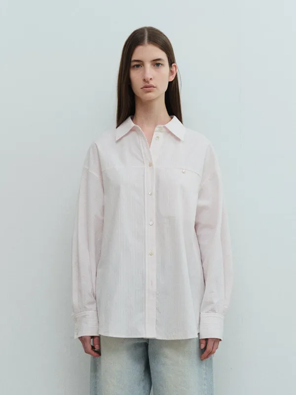 TVS OVERFIT HIDDEN POCKET STRIPE SHIRT_PINK
