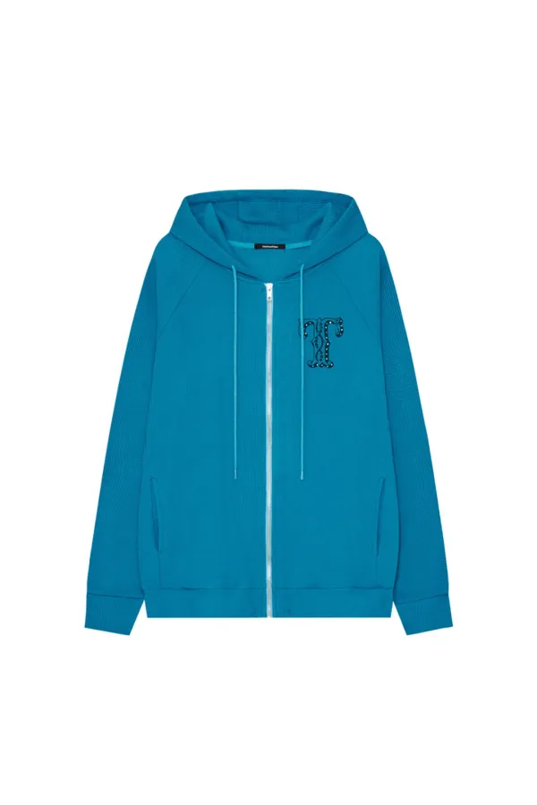 LEO HOTFIX WAFFLE ZIP-UP HOODIE (TEAL)