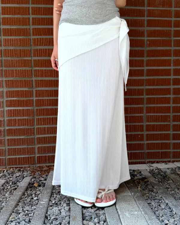 [라이브 착용] Tie layered pleats skirt - 2color