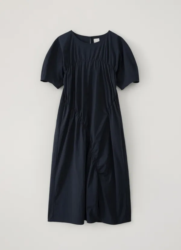 Shirring Long Dress (Navy)