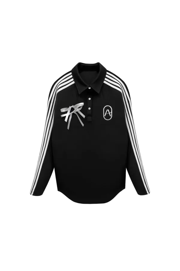 RIBBON JERSEY COLLAR T-SHIRT / BLACK