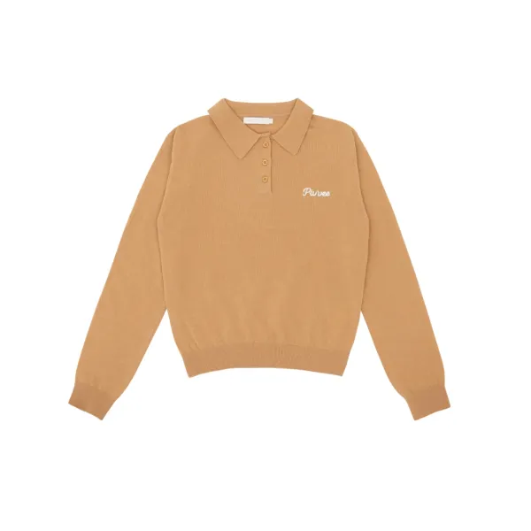 Giant Smiley Knit PK Shirt (milk tea beige)