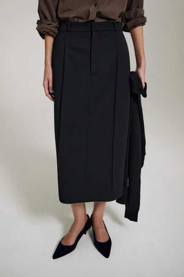 Nemis Wool Pintuck Skirt (Black)
