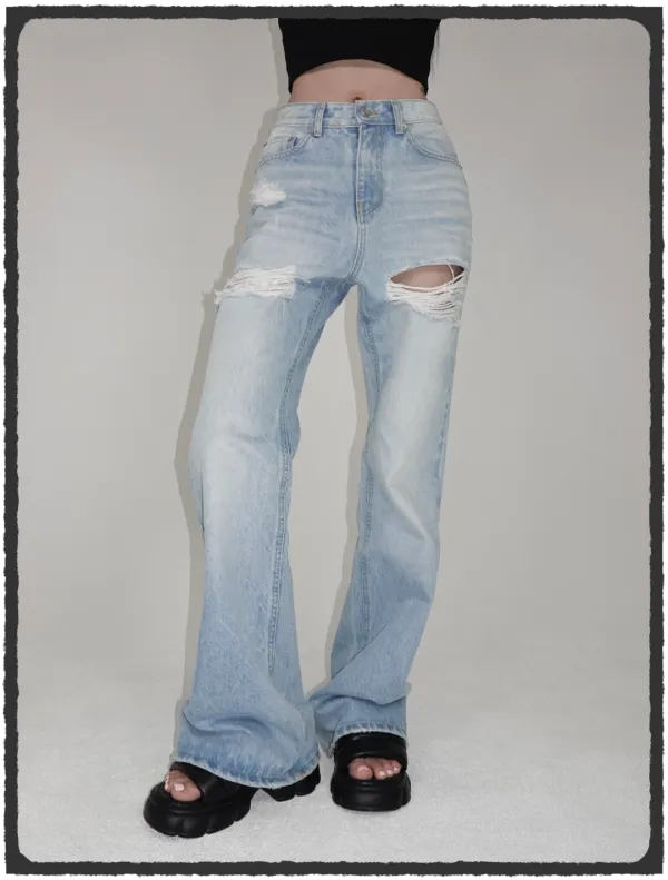 Vintage Damaged Wide Bootcut Jean