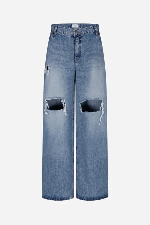 riri distressed wide jeans