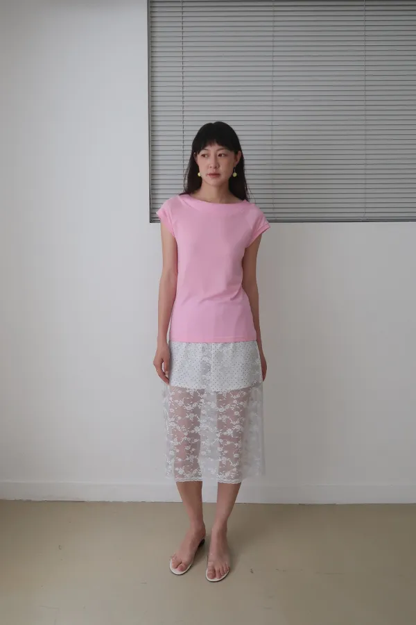 BOAT NECK CAP SLEEVE T-SHIRT_PINK