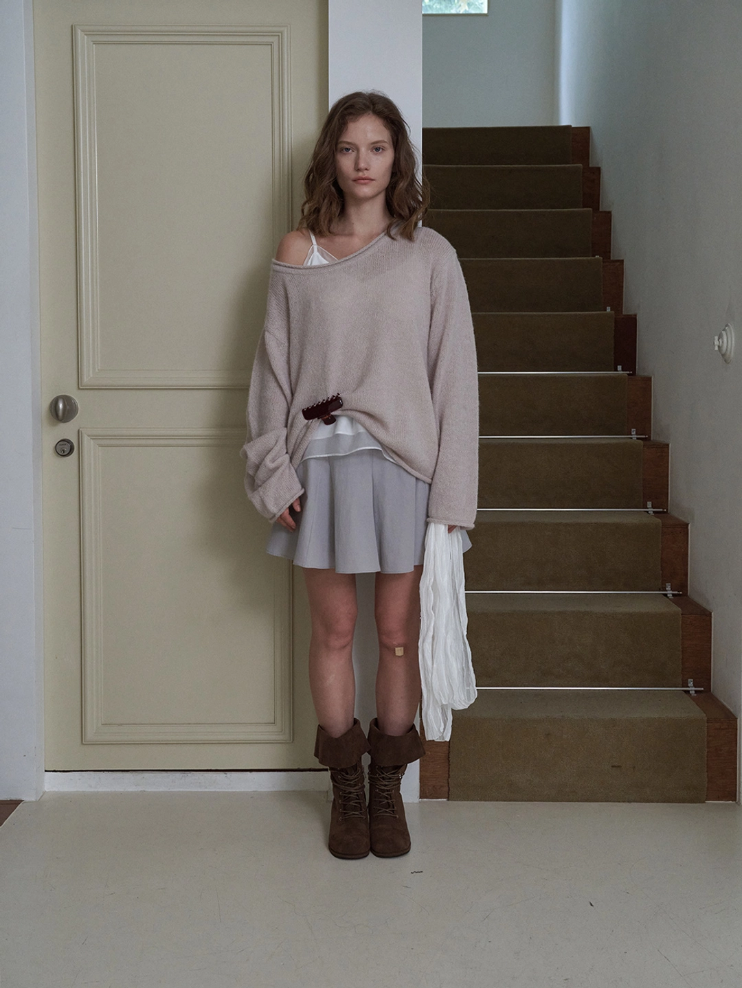 프랑메리코 Modny Alpaca Off-Shoulder Knit - Muted Pink 상품 이미지 1