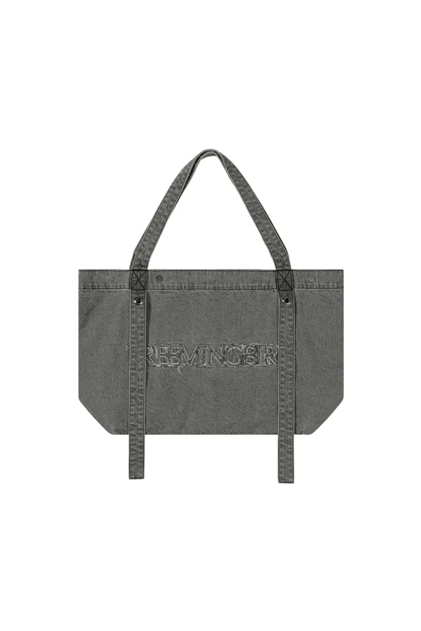 Washed Denim Logo Tote Bag [ Gray ]
