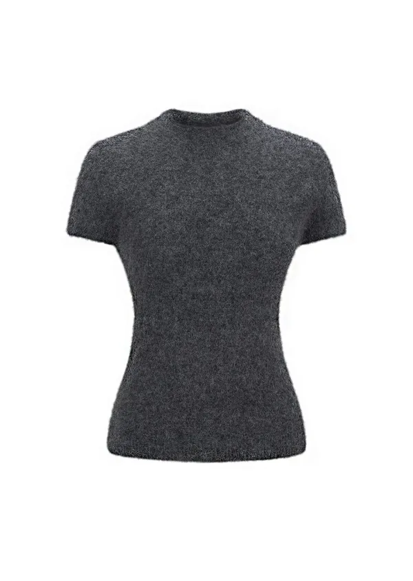 wholegarment hairy knit top, charcoal