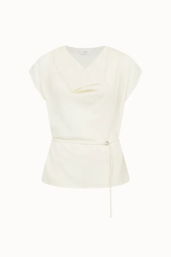 Pleats Drape Cap Sleeve Blouse[LMBFSUSH328]-Ivory