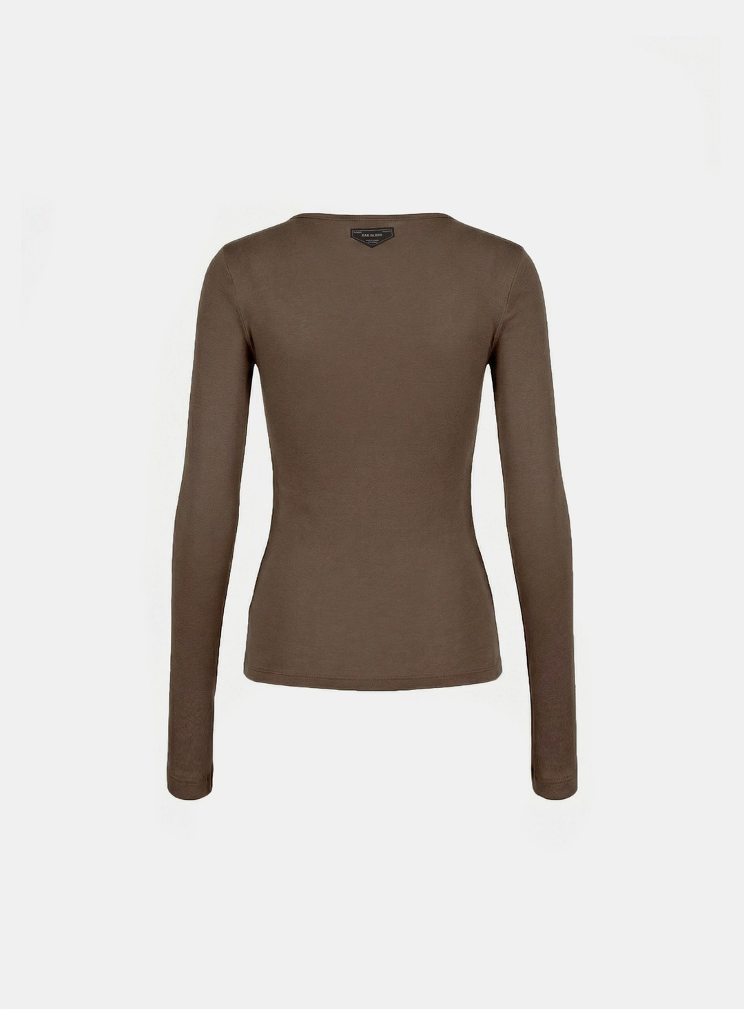 배드블러드 [w-tee26-042] BS Cotton Jersey Fitted Henley Neck Long Sleeve T-Shirt - Brown 상품 이미지 3