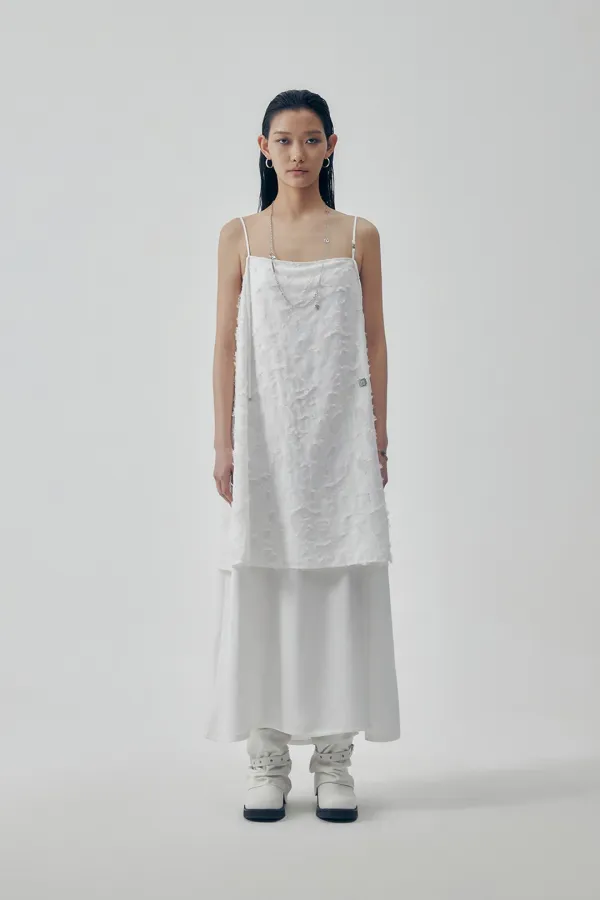 Tiered Sleeveless Long One-Piece [ White ]