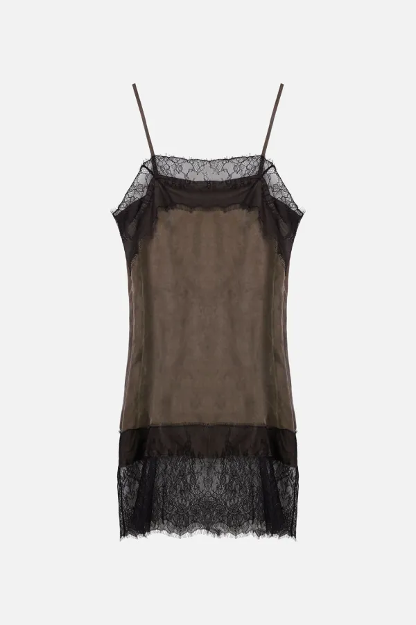 Lace Slip Dress _ Brown