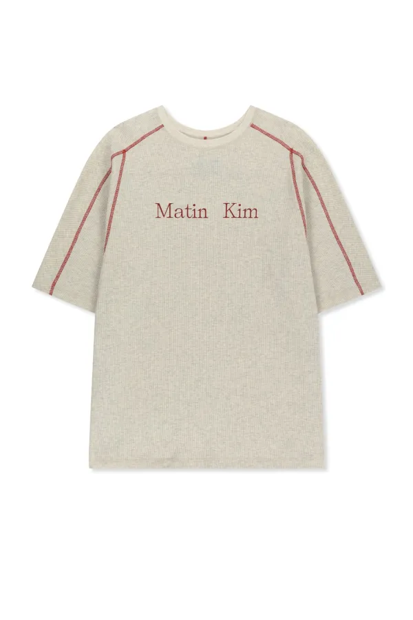 MATIN KIM LOGO WAFFLE TOP FOR MEN IN LIGHT BEIGE