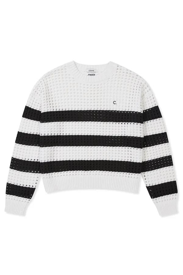 [25SS clove] Crochet Stripe Knit (White)