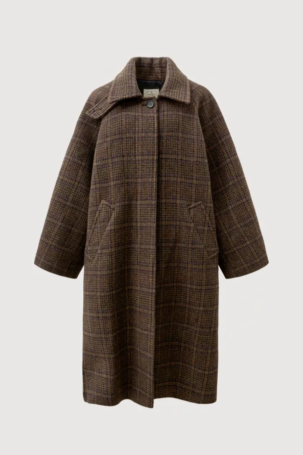 [Limited edition] Checked long high-neck coat