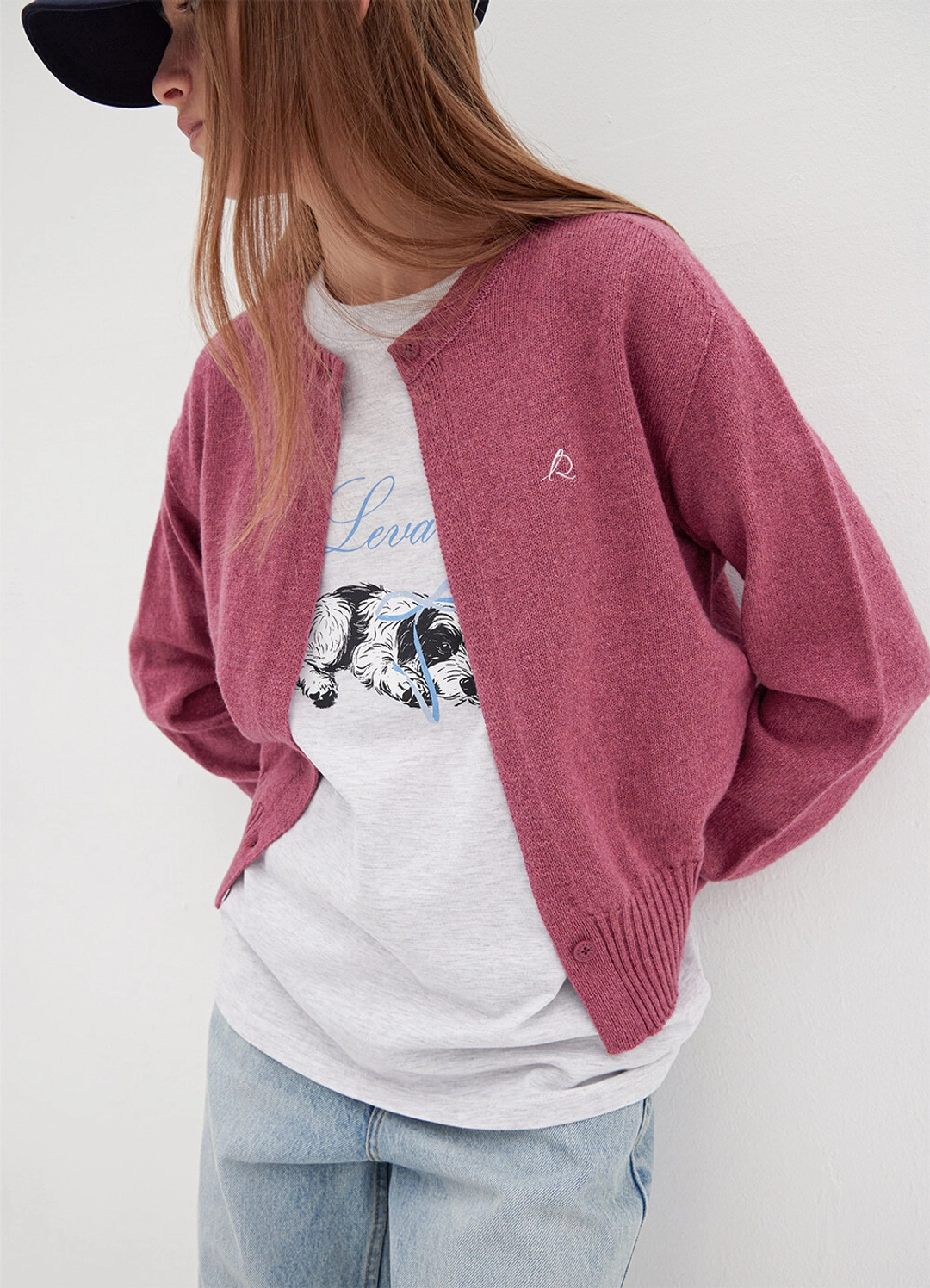 르바 Two-Button Round Knit Cardigan - Plum 상품 이미지 2