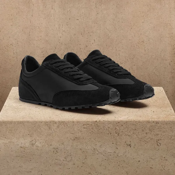 Women's Suede Mixed Media Sneaker - Black/Black
