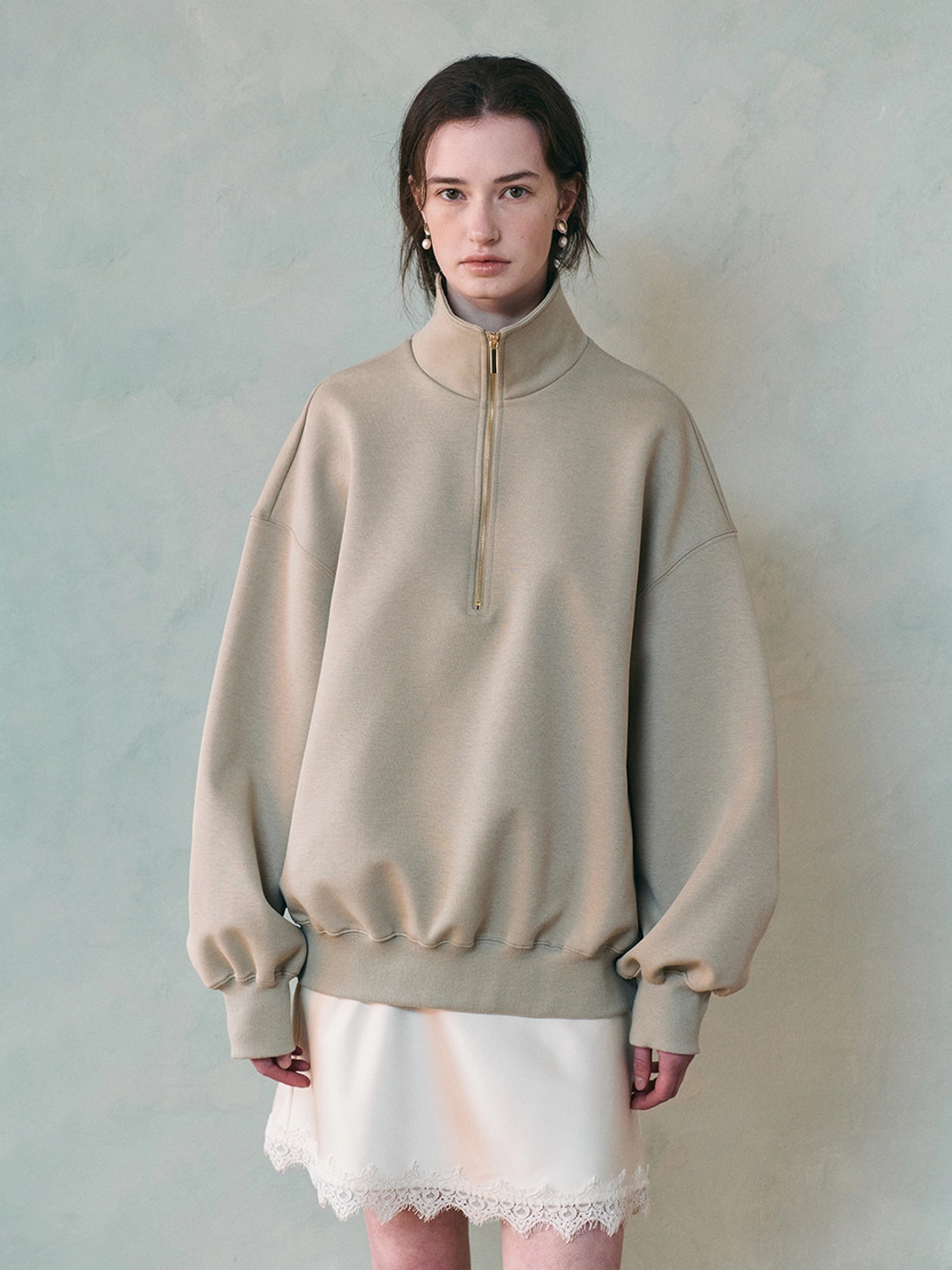 르니나 BELLY highneck half zip-up sweatshirt_khaki 상품 이미지 1