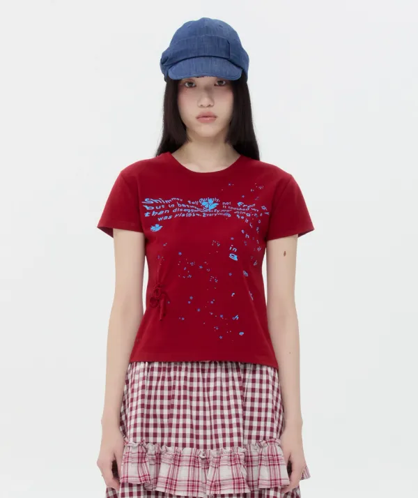 [4차] Glittered Spiral Ruched Top [Red]