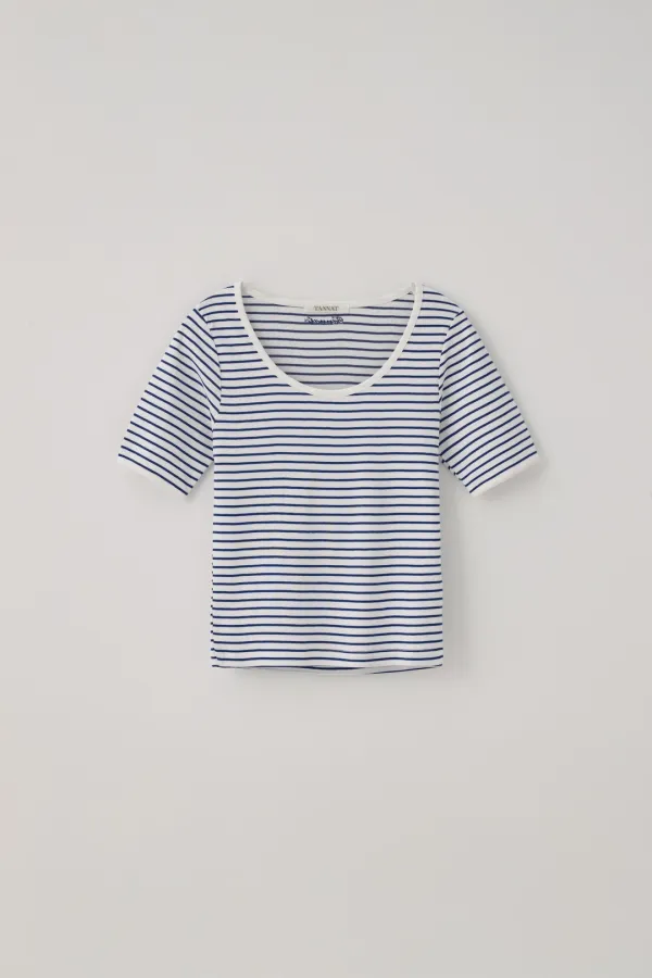 T/T Cotton stripe half t-shirt (blue)