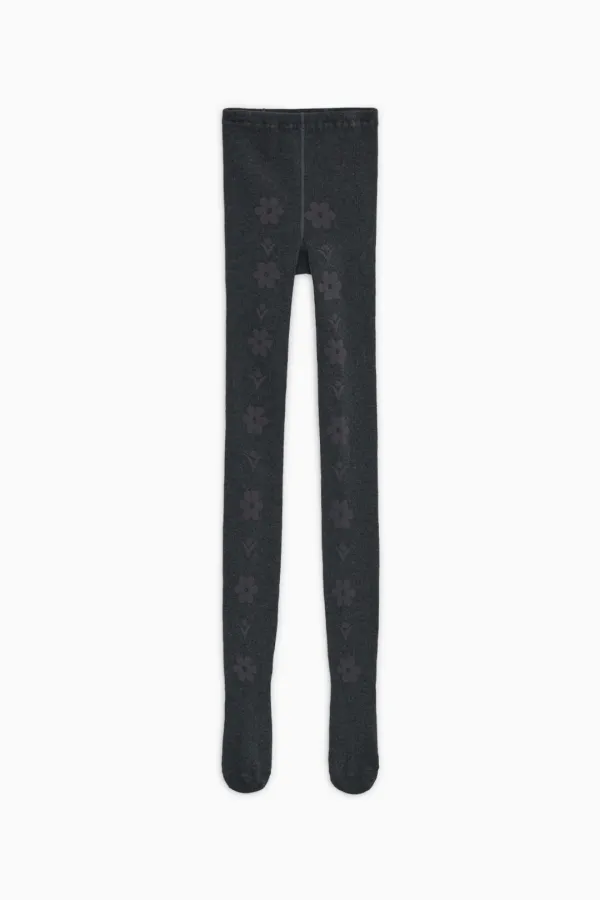 FLORAL PATTERN TIGHTS, CHARCOAL