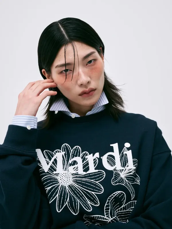 SWEATSHIRT TRIPLE FLOWER_NAVY WHITE