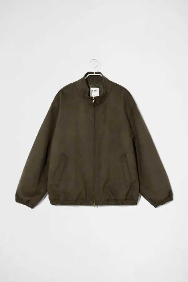 HIGH NECK SUEDE BLOUSON - DARK BROWN