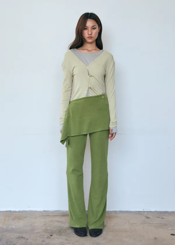 [SET] Button Layered Skirt Pants_Olive