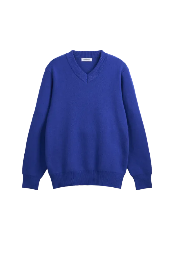 CASHMERE BLEND V-NECK PULLOVER (BLUE)