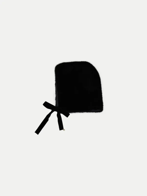 POIU RIBBON HOOD HAT BLACK