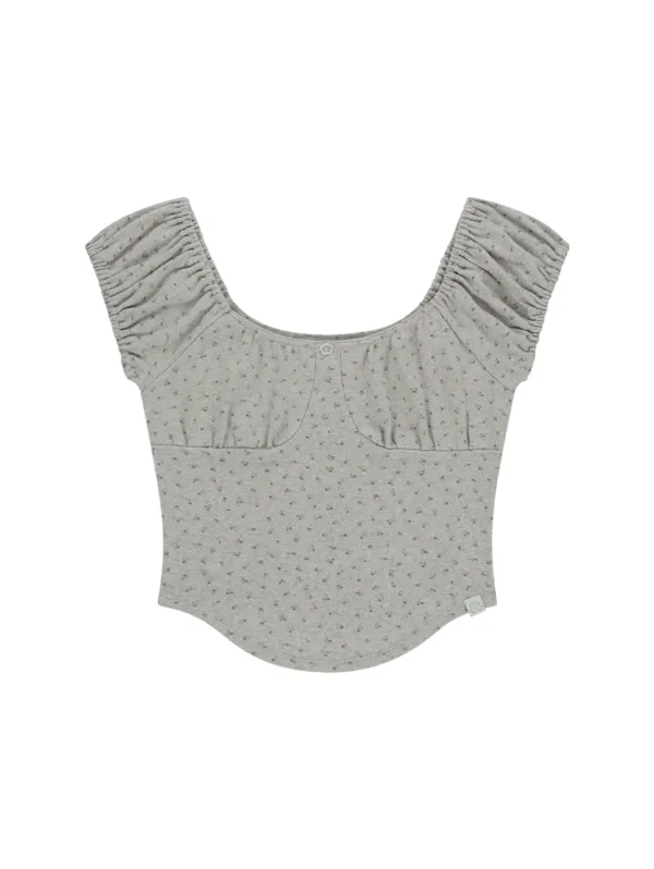 FLOWER SHIRRED T-SHIRT [OATMEAL]