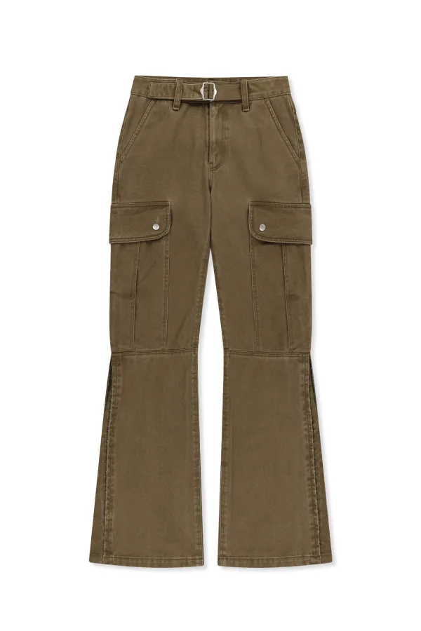 MULTI HOOK BOOTCUT CARGO PANTS IN KHAKI