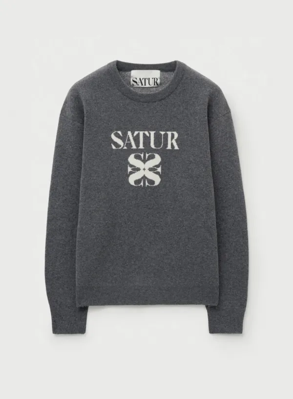 Basic Logo Jacquard Crew Neck Knit - Charcoal