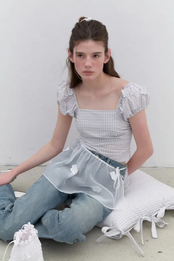 (2nd Re-stock) Applique Top (Grey Check)