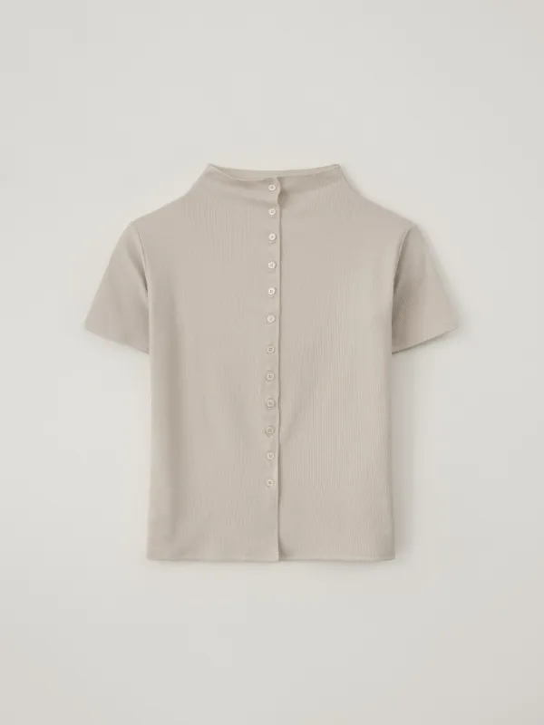 Mock neck buttoned top (ash beige)