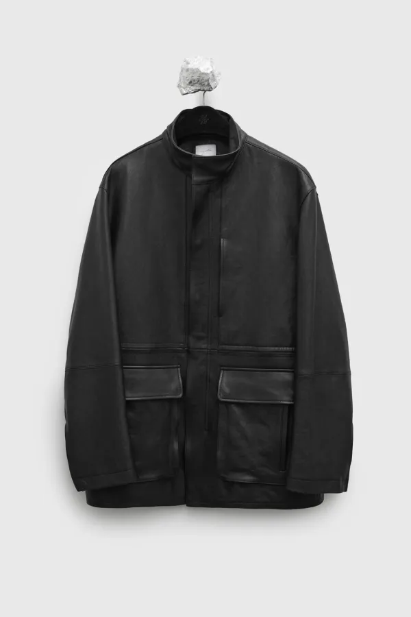 High-neck Leather Half Coat