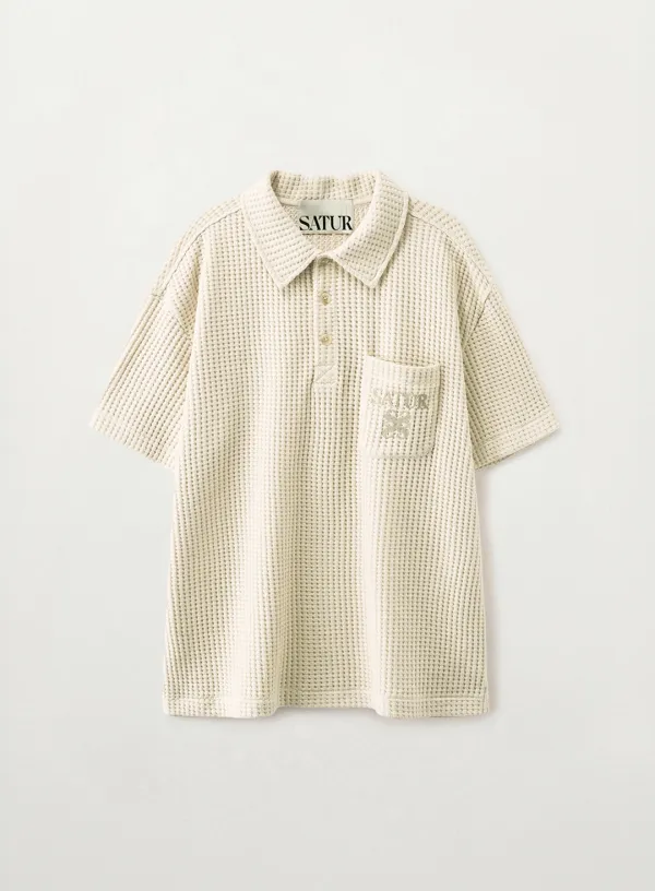 Waffle Collar T-Shirt - Cream
