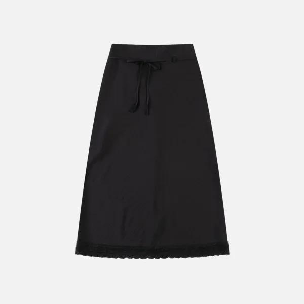 SIST9059 레이스 실키 롱 스커트_Black