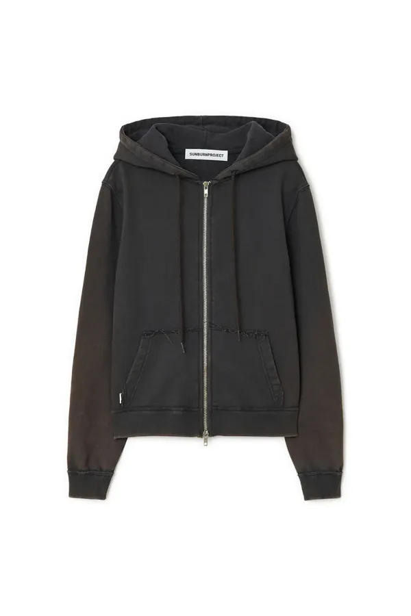 WASHED HOODIE ZIP-UP, CHARCOAL