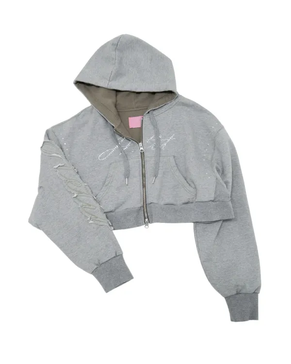 Shine Crop Zip-up Hoody (Light Gray)