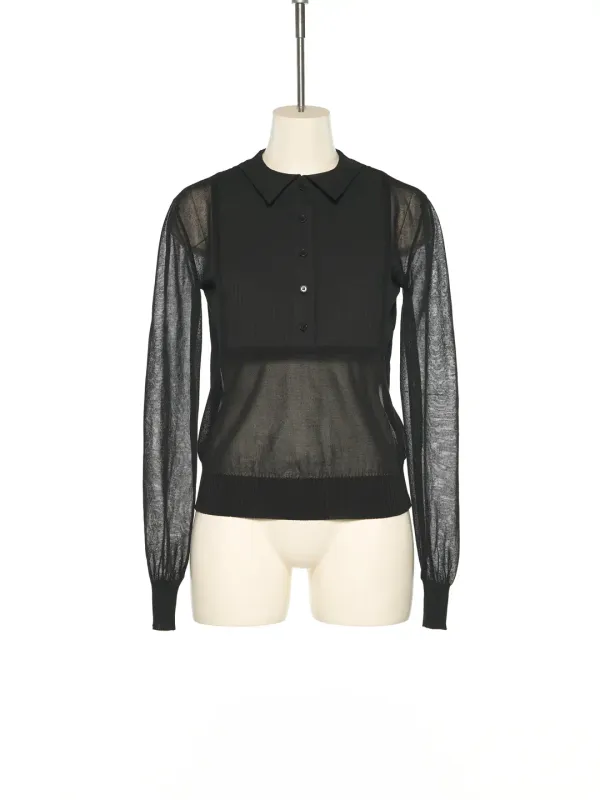 PS25 BLACK SHIRT LAYERED KNIT TOP