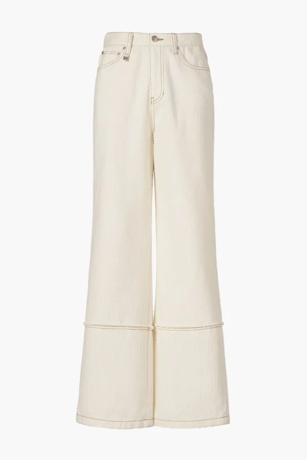 Punched Semi-wide Denim Pants, Ivory