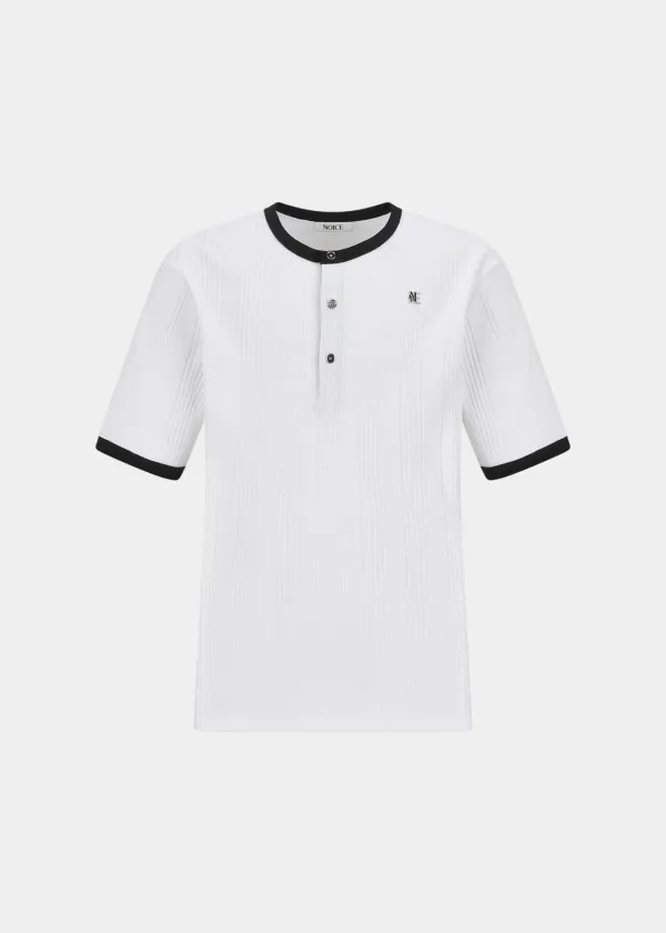 COTTON RIBBED RINGER HENLEY NECK - WHITE