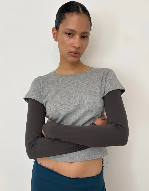 DOUBLE SLEEVE TEE, GREY