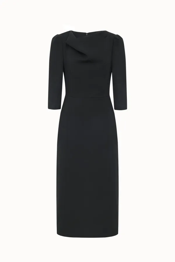 Drape Half-sleeve Dress[LMBFCO25DR805]-Black