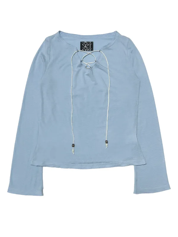 BEAD LACE UP TOP LIGHT BLUE